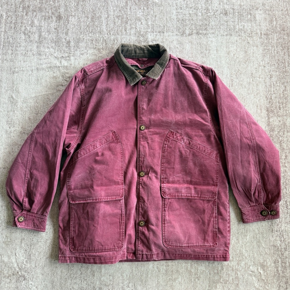 Vintage 90s Eddie Bauer Goose Down Canvas Barn Chore Jacket Mens XL 46 Cranberry